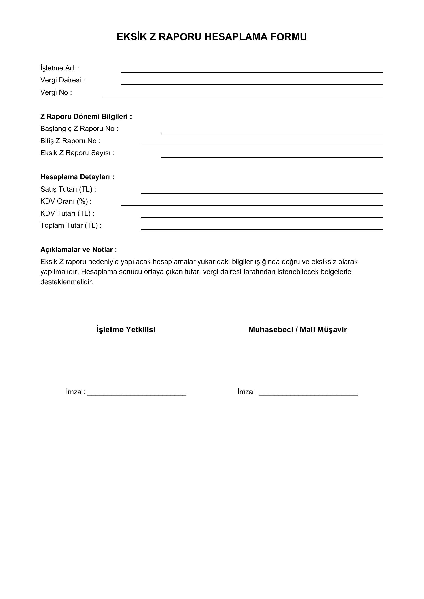 Eksik Z Raporu Hesaplama