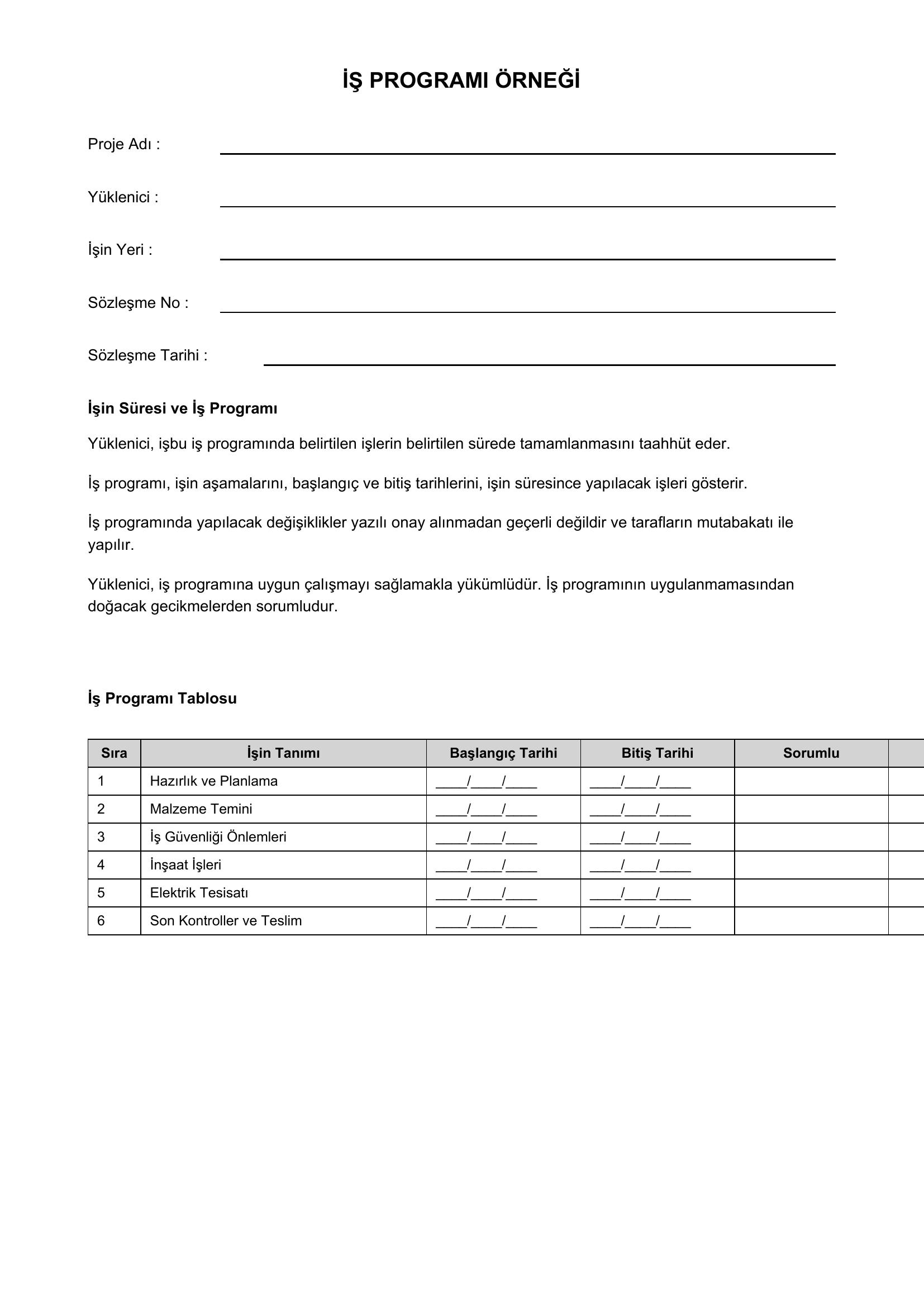 Iş Programı Örneği