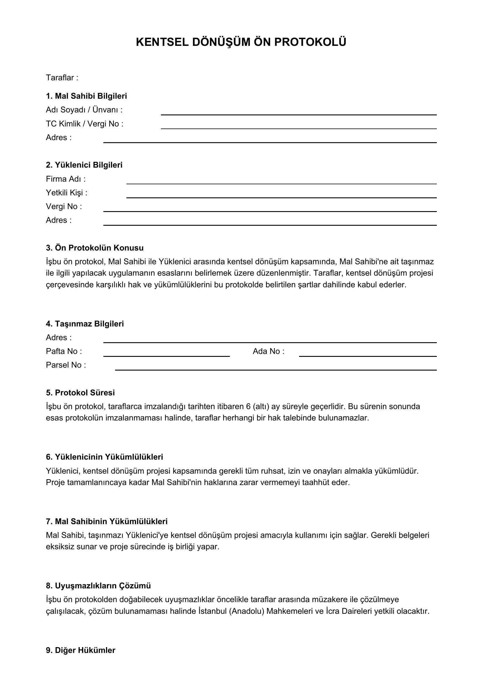 Kentsel Dönüşüm Ön Protokol Örneği