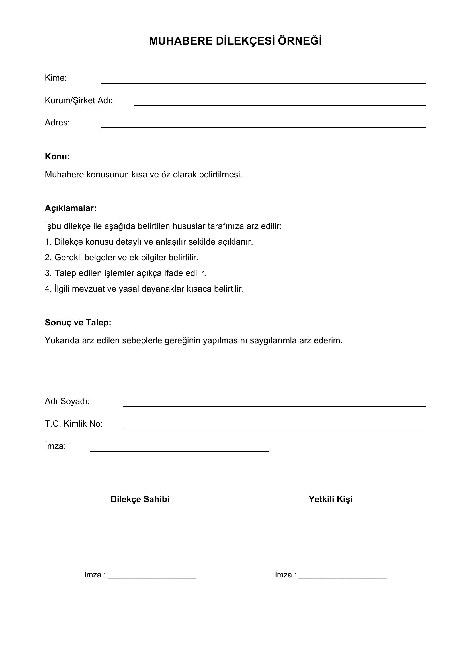 Muhabere Dilekçe Örneği