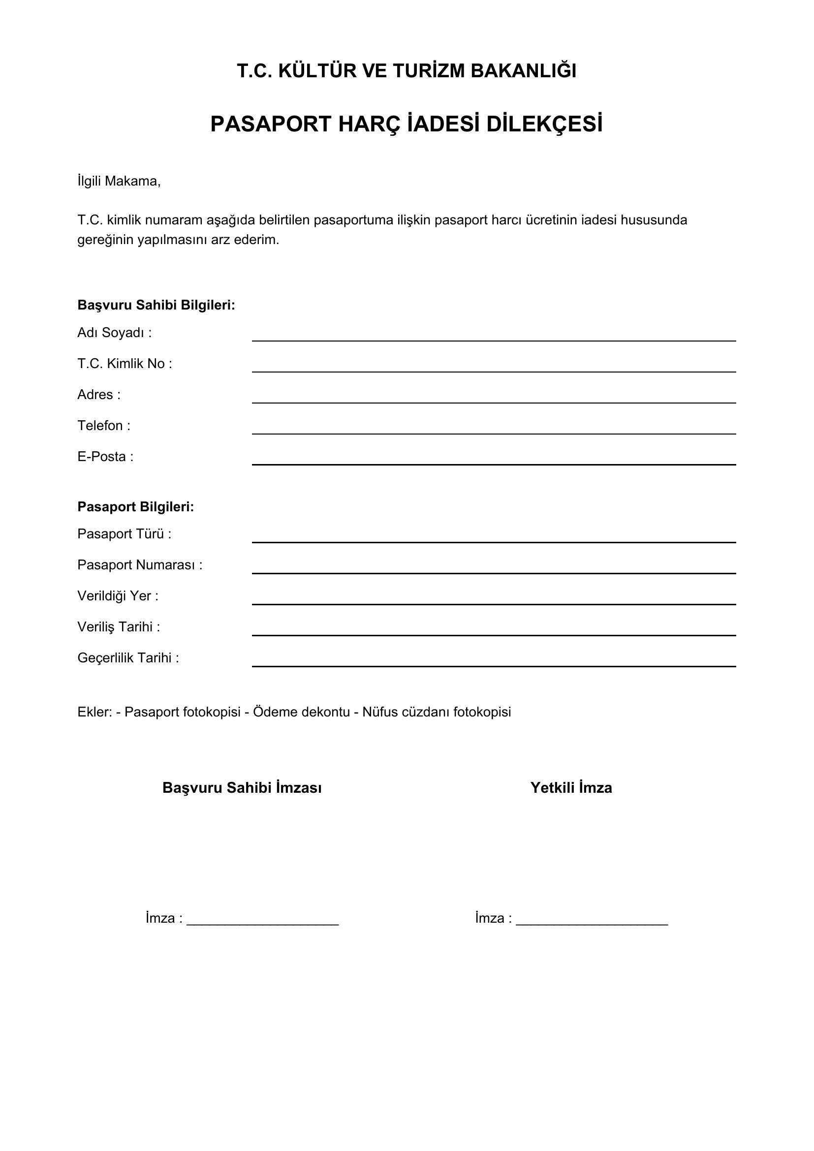 Pasaport Harç Iadesi Dilekçe Örneği