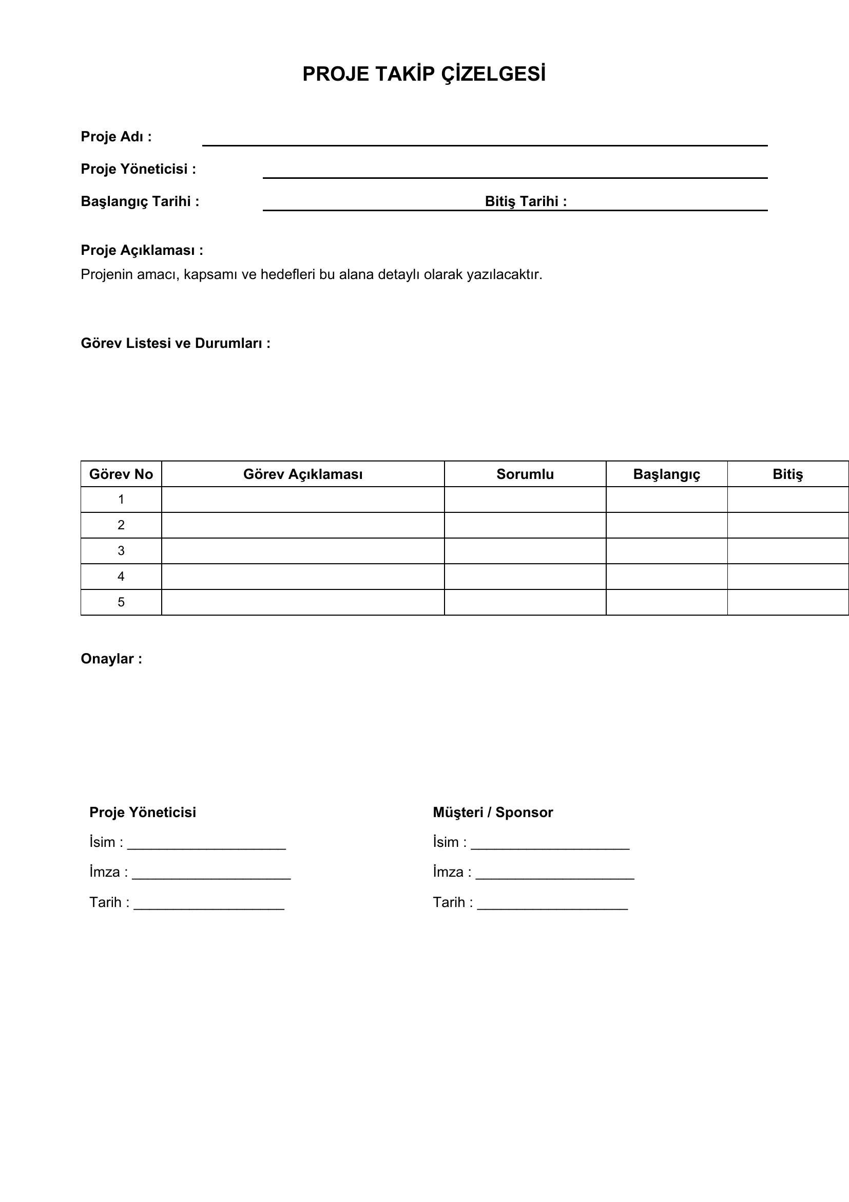 Proje Takip Çizelgesi