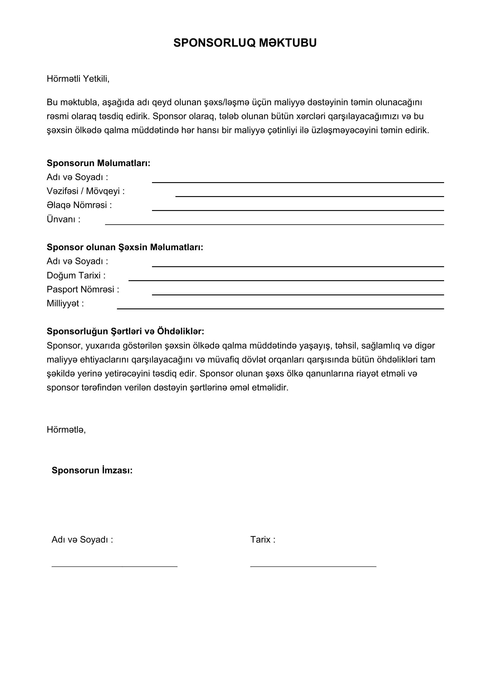 Sponsorluq MəKtubu